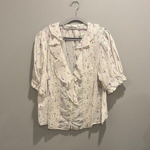 GAP Cream Floral Ruffle Button-Front Blouse